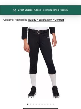Nike Womens Black 3/4 Softball Pants with 1 pair of EastBay Black Softball Socks